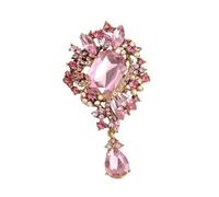 2pc Gold - Tone Brooch With Large Pink Crystals & Multi Color Rhinestones, Pin For Gown/Coat Decoration