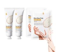 2PC Lotion Mani al Riso + 2PC Hand Mask, Hand Cream, Crema Mani Riparatrice, Nutrire e Idratare, Migliorare l'elasticità Della Pelle, Ammorbidire la Pelle Ruvida, Adatto a Tutti i Tipi