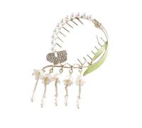 2pc Pearl Rhinestone Hair Claw Clips Bow Flower Tassel Horsetail Buckle Bun Ponytail Holder Clip Women Female Accessories(Green)