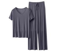 2Pc Set per le Donne Loungewear Girocollo Set Di Autunno Sottile Di Colore Solido Manica Lunga Donne Casual Grandi Dimensioni Due Pezzi Set Homewear Vestiti, Grigio scuro, M
