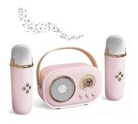 (2pc Speaker, Pink) Bluetooth Speaker With 1-2 Wireless Microphone Support Karaoke TF Card FM Play HIFI Bass Handsfree Call Children's Birthday Gift