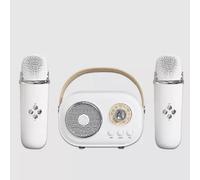 (2pc Speaker, White) Bluetooth Speaker With 1-2 Wireless Microphone Support Karaoke TF Card FM Play HIFI Bass Handsfree Call Children's Birthday Gift