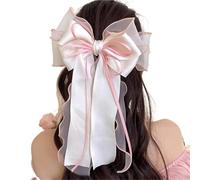 2pc Super Fairy White Lace Satin Ribbon Yarn Large Multi-layer Bow Shaped Spring Hair Clip Sweet Temperament Accessories(Pink Spring Clip)