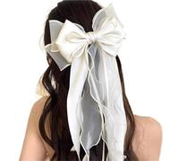 2pc Super Fairy White Lace Satin Ribbon Yarn Large Multi-layer Bow Shaped Spring Hair Clip Sweet Temperament Accessories(White Spring Clip)