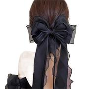 2pc Super Fairy White Lace Satin Ribbon Yarn Large Multi-layer Bow Shaped Spring Hair Clip Sweet Temperament Accessories(Black spring clip)