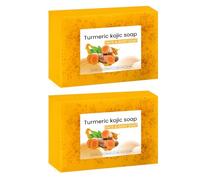 2PC Turmeric & Kojic Acid Soap, Soap Bar, Sapone Esfoliante Viso e Corpo, Saponetta Detergente Solida Scrub Donna e Uomo, Peeling Naturale e Tono Pelle Uniforme, Adatto a Tutti i Tipi di Pelle