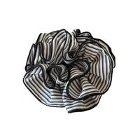 2pc Vintage Versatile Striped Fabric Hair Scrunchie, Ponytail Tie For The Back Of The Head, Stylish(Round black stripes)