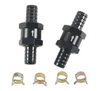 2Pcs 1/4" 5/16" 3/8" 1/2" Fuel Check Valve One Way Inline Non Return Diesel Gasoline Black 6mm 8mm 10mm 12mm OD with Hose Clamps(10mm)