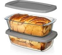 2PCS 1.8L Pane Tostato Polpettone Teglia di Vetro con Coperchio Rettangolare Cheesecake Modalità di Cottura Microonde e Forno Sicuro Teglia Pyrex Per Pane Biscotti