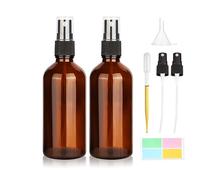 2Pcs 100ml Bottiglie spray Flaconi spray vuoti per nebulizzazione fine Flaconi spray per oli essenziali, profumi ,con 2 pompe atomizzatrici, 1 imbuto, contagocce in plastica da 3 ml, 4 etichette
