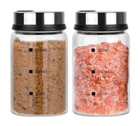 2Pcs 150ml Barattoli Spezie con Coperchi Rotanti e 4 Tipi Fori Contenitori Versare Spezie Regolabili, Portaspezie Sali Vetro Borosilicato, Saliera e Pepiera per Sale, Erbe Cucina ,Grigliate All'aperto
