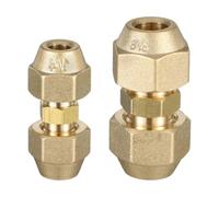 2Pcs 3/8Inch and 1/4Inch Copper Pipe Butt Joint Brass Pipe Fitting Connector Coupler Air Conditioning Fitting Enduring Multicolor