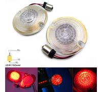 2PCS 3 " Solido Rosso 1156 LED Piatto Giro Signal Inserti W/Clear Lente Per Har