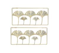2Pcs 3D Gold Metal Leaf Wall Decor with Clear Texture Frame - Modern Hanging Decoration for Home & Office Interior Design