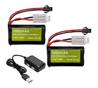 2PCS 7.4V 1000mah 2S batteria agli ioni di litio con spina SM-2P e caricabatterie 2-in-1 per WPL MN D90/91, 99/99s D12 RC Cars, H101 RC Boats e Anstoy Gel Ball Blasters