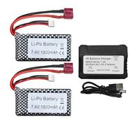 2PCS 7.4V 1800mah Batteria al litio con caricabatterie 2 in 1 per WLTOYS A959-B A969-B A979-B K929-B 144001 Drone telecomando Modello di auto Modello di nave Batteria T-head ad alta velocità