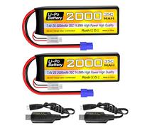 2PCS 7.4V 2000mAh 2S Lipo Batteria 35C con spina EC2 con cavo di ricarica USB per RC Auto Camion RC Barca RC Quadcopter FPV Drone Batteria