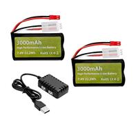 2PCS 7.4V 3000mah 15C 2S batteria agli ioni di litio con spina JST-2P con caricabatterie 2-in-1 per UDIRC UD1601 UD1602 SG1603 RC Car 1/10, 1/12, 1/16 Scala Truck RC Boat RC Drone Batteria