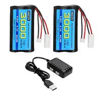 2PCS 7.4V 3000mAh 15C 2S EL-2P spina agli ioni di litio con caricabatterie 2-in-1, adatto per UDI009 UDI902 UDI002 AA102 feilun FT009 RC nave; Batteria del modello di motoscafo ad alta velocità