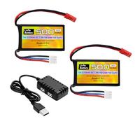 2PCS 7.4V 500mAh 30C JST-2P Plug Lipo Batteria con caricabatterie 2-in-1 per elicotteri RC, quadcopter, piccolo velivolo, micro FPV Racing Drones, auto RC, camion e veicoli ad alta velocità