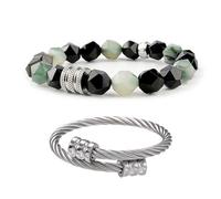 2pcs Agata Pietra Bracciale In Acciaio Inox Wire Mesh Metal Beads Hip Hop Calcoli Gallstone Bead Bracciale Catena Uomini Stretch Bracciale, Medio, Metallo, Agata