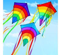 2PCS Aquilone per Bambini e Adulti,Aquilone monofilo,Aquilone acrobatico Delta,Aquilone per Principianti,Arcobaleno Aquilone dai 3 anni,Aquilone Facile da Far Volare con 8 Lunghe Code 80 m corda