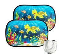 2PCS Bambino Per Auto Con Protezione Uv, 51x31cm Auto Finestra Parasole, Parasole Per Auto Per Bambin Con 8 Ventosa (Mondo Sommerso-Tartaruga Verde)
