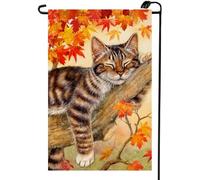2Pcs Bandiere Da Cortile Cat Maple Leaves Fall Thanksgiving Autumn Bandiera