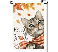 2Pcs Bandiere Da Cortile Cute Cat Hello Fall Autumn Thanksgiving