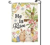 2Pcs Bandiere Da Cortile Easter He Is Risen Bunnies Flowers Cross