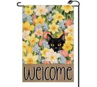 2Pcs Bandiere Da Cortile Spring Cats Black Flower