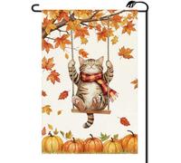 2Pcs Bandiere Da Giardino Fall Pumpkin Swing Cat Autumn Maple Leaves