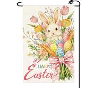 2Pcs Bandiere Da Giardino Happy Easter Bunny Flower Cute