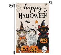 2Pcs Bandiere Da Giardino Happy Halloween Cute Cats Black Bandiera