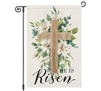 2Pcs Bandiere Da Giardino He Is Risen Easter Cross Bandiera Esterna