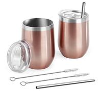 2pcs Bicchieri da vino termici in Acciaio Inossidabile, 350ml/12oz Tazza da Caffè Isolata con Coperchio a Tenuta Stagna, Tazza Termica da Viaggio per i picnic,campeggio,viaggio