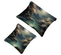 2Pcs Bright Moonlight-53 Shrapnel Pouch: borsa per il trucco essenziale per le donne in movimento, Multicolore, A：7.1x5.8in/18x14.8cm，B:4.7x4.5in/12x11.5cm