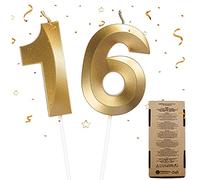 2Pcs Candele di Compleanno, Numero Candele Decorazione Candeline Torta Compleanno Candela Numero 1&6, Candele per Torta di Compleanno per Happy Birthday Cake Topper Festa Nozze Anniversario(Numero 16)