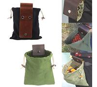 2Pcs Canvas Bushcraft Bag with Leather Cover & Buckle, Leather Belt Pouch Men Foraging Bag, Foldable Duty Tool Pouch with Drawstring, Outdoor Camping Fruit Picking Bag (A)