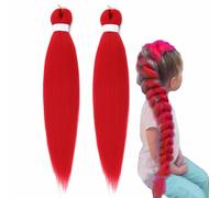 2pcs Capelli Viola Da Intrecciare,26 Pollici Extension Per Parrucche Intrecciate,Peli Intrecciati Sintetici Pre -Allungati,Accessori Per Cosplay Di Costumi Di Halloween Lunghi Per Bambini (Rosso)
