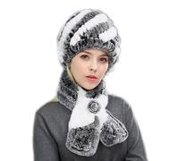2PCs Cappello + Sciarpa Donne Vera Pelliccia di Coniglio Cappelli Berretti Scaldacollo Moda Sci