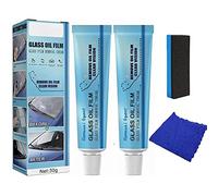 2Pcs Car Glass Oil Film Cleaner,Glass Film Removal Cream Car Windshield Cleaning Paste Glass Spot Remover with Sponge and Towel for Home Bathroom Window
