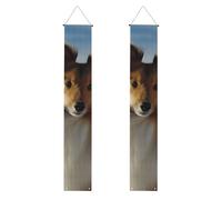 2PCS carino shetland cane portico banner porta anteriore segno elegante decorazione casa appeso bandiere portico segno banner di benvenuto per esterni interni forniture vacanze 180 x 30 pollici
