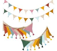 2PCS Catena di Gagliardetti, 2,6m Catena di Gagliardetti In Tessuto di Cotone Mussolacon Nappe, Decorazione per Asilo Nido a Ghirlanda da Appendere, per Ragazze E Ragazzi Decorare Lettini Culle Pareti