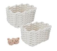 2Pcs Cestini Portaoggetti Intrecciato, Cesto in Corda di Cotone, Cestino, Cestini Decorativi Quadrati da Scaffale per Cosmetici, Giocattoli, Calze, Libri, Giocattoli (Bianco)