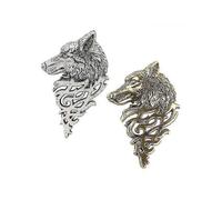 2pcs Chic Metal Wolf Head Coyote Brooch Lapel Pin Badge for Men's