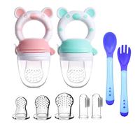 2pcs Ciucci per Frutta per Neonati Alimentatore per Frutta Anti-Soffocamento Senza BPA per Neonati + 3 Capezzoli in Silicone in 3 Misure + 2 Spazzole per Dita del Bambino (Verde + Rosa)