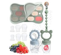2pcs Ciuccio Frutta Neonati per Bambini per Alimenti 3 4 5 6+ mesi, Portare 6 capezzoli in silicone,1 catenella per capezzoli,1 stampo per cubetti di ghiaccio (verde e blu)