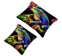 2Pcs Colorful Frog-1871 Borsa cosmetica tascabile per borse, borsa per il trucco impermeabile sacchetto cosmetico, portatile senza cerniera borsa per il trucco, Multicolore 10., A：7.1x5.8in/18x14.8cm