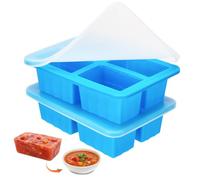 2PCS Contenitori Congelatore in Silicone con Coperchio 4x250ml - Stampo Porzioni per Zuppa, Brodo, Salsa e Pappa Neonato - Impilabili, Senza BPA, Facile Estrazione, Cooking e Meal Prep (Blu)